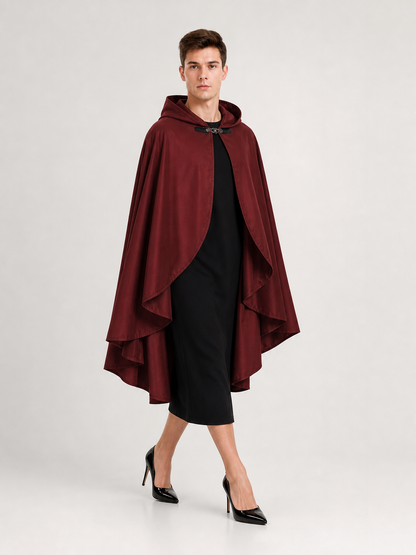 Burgundy Hooded Costume Cloak for Cosplay