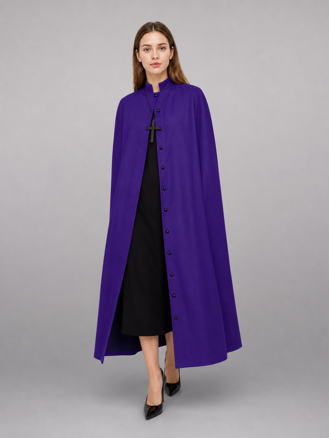 Long Purple Hooded Robe with Collar