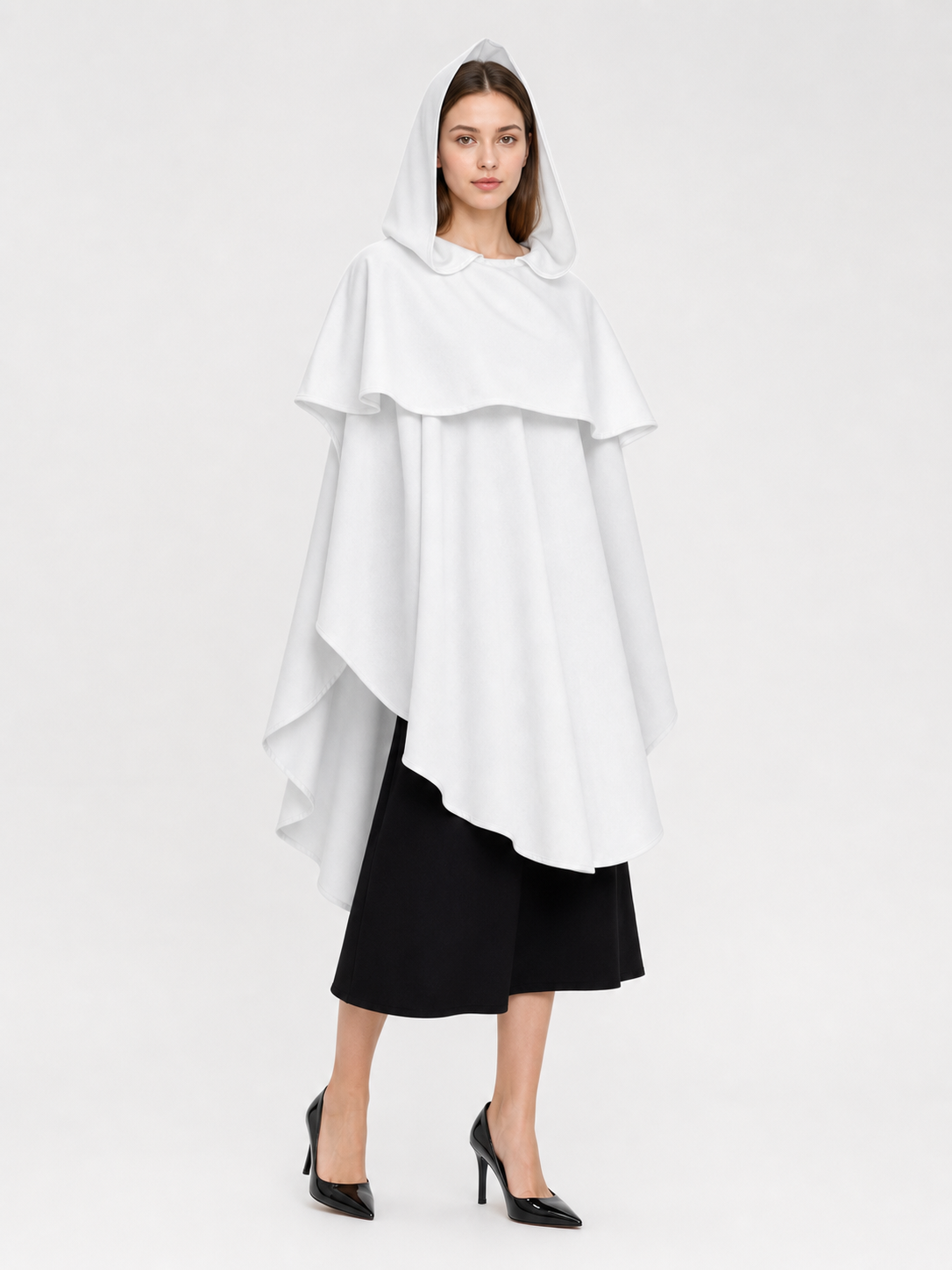 White Medieval Hooded Carnival Cloak