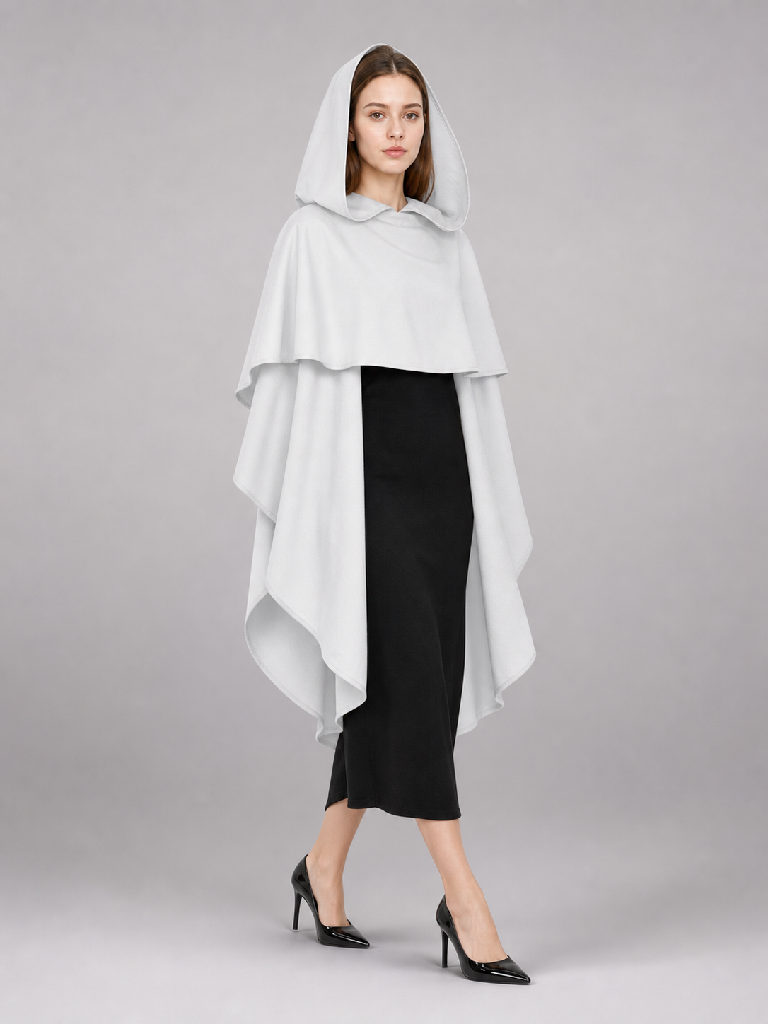 White Medieval Hooded Carnival Cloak