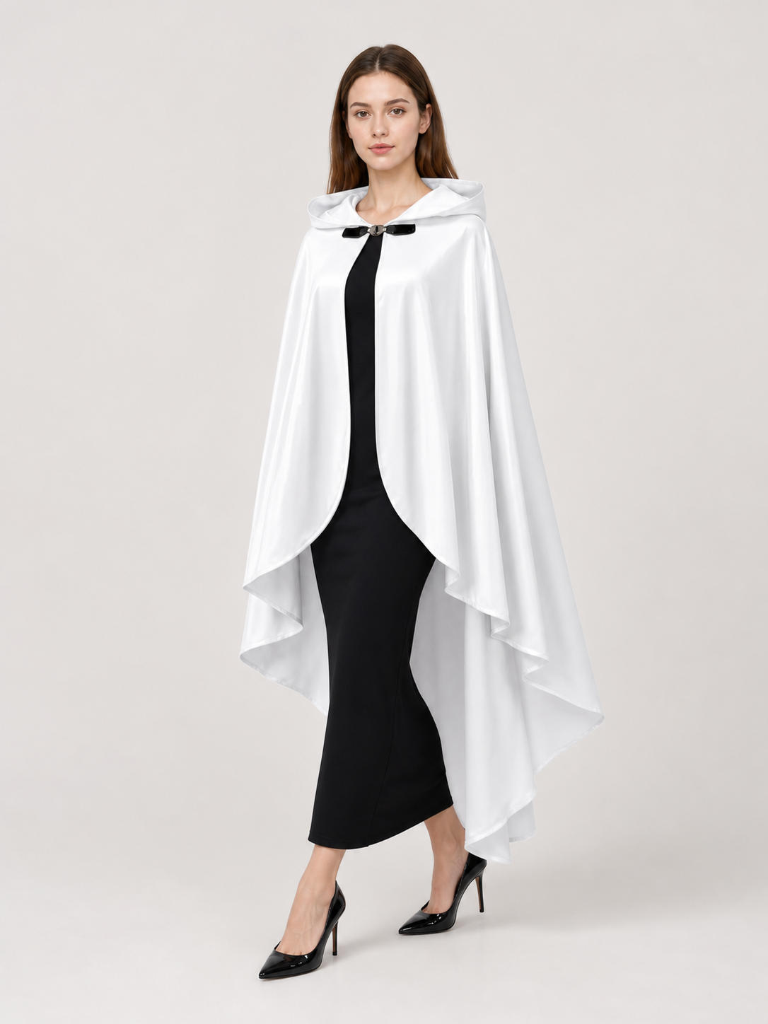 White Hooded Costume Cloak, Flowing Silhouette