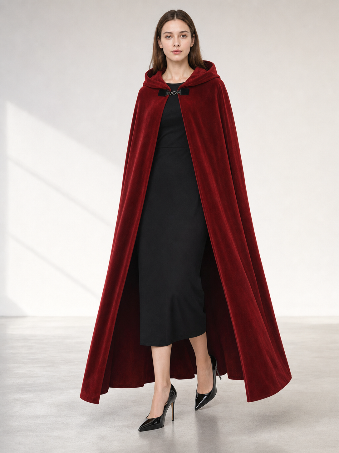 Burgundy Medieval Hooded Costume Cloak