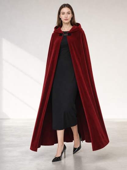 Burgundy Medieval Hooded Costume Cloak