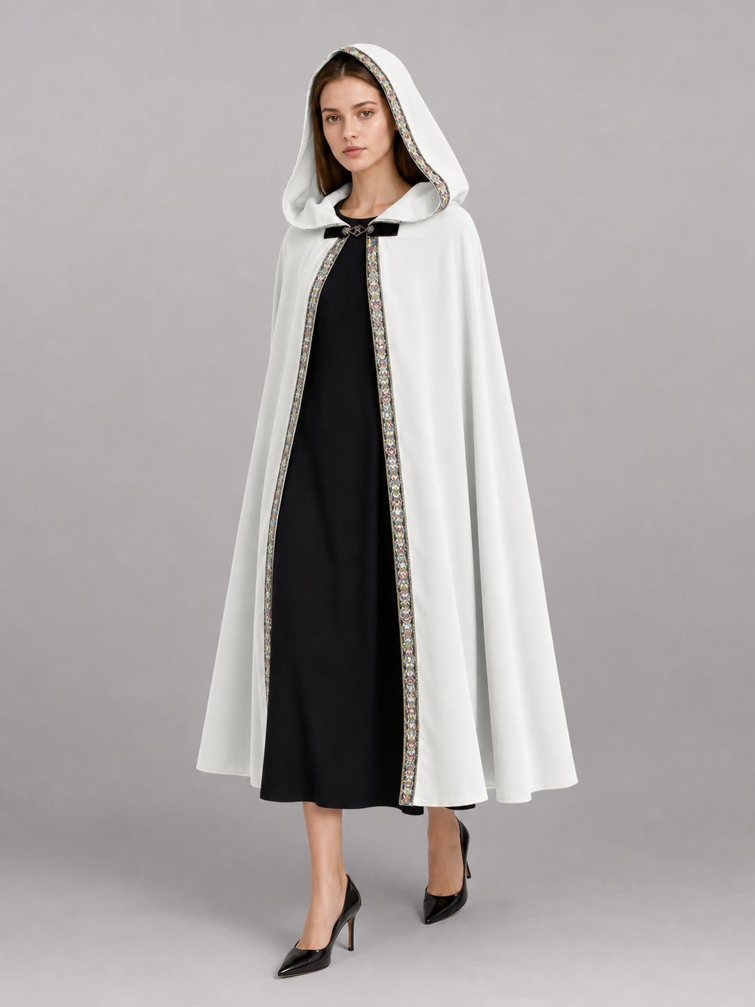 White Medieval Hooded Costume Cloak