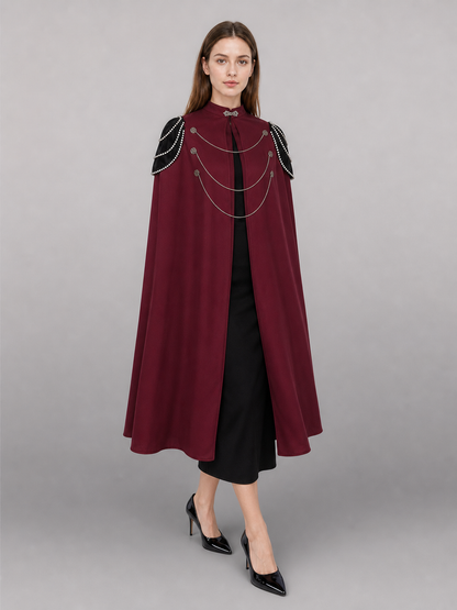 Long burgundy hooded carnival cloak