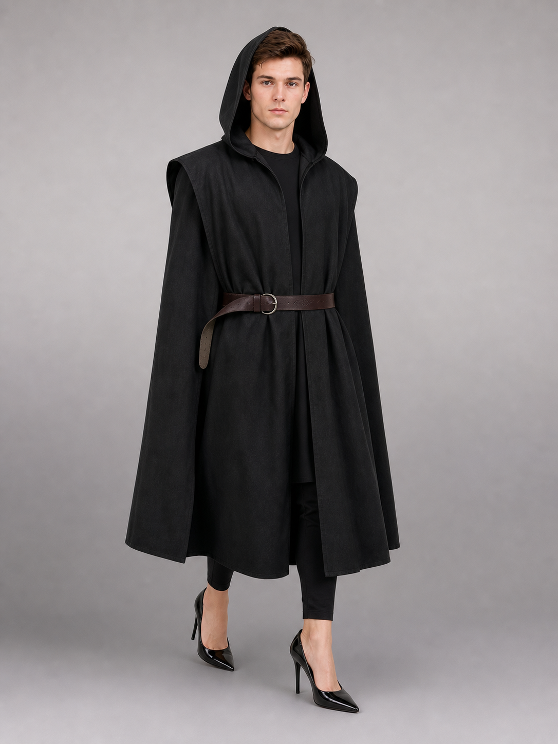 Long Sleeveless Hooded Vest, Black