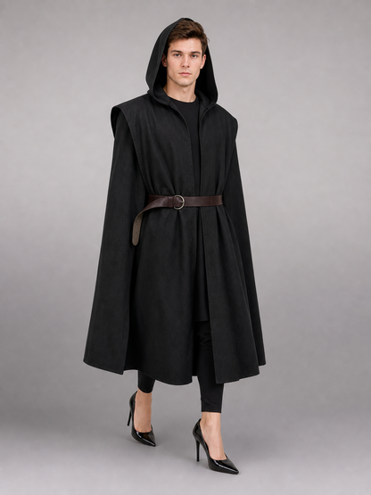 Long Sleeveless Hooded Vest, Black
