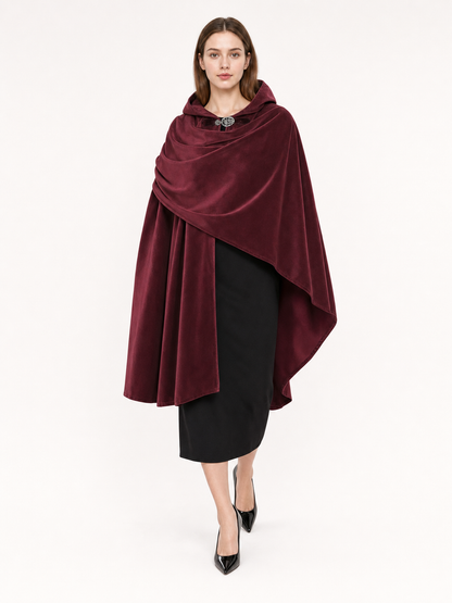 Burgundy Carnival Cloak with a Full Hood