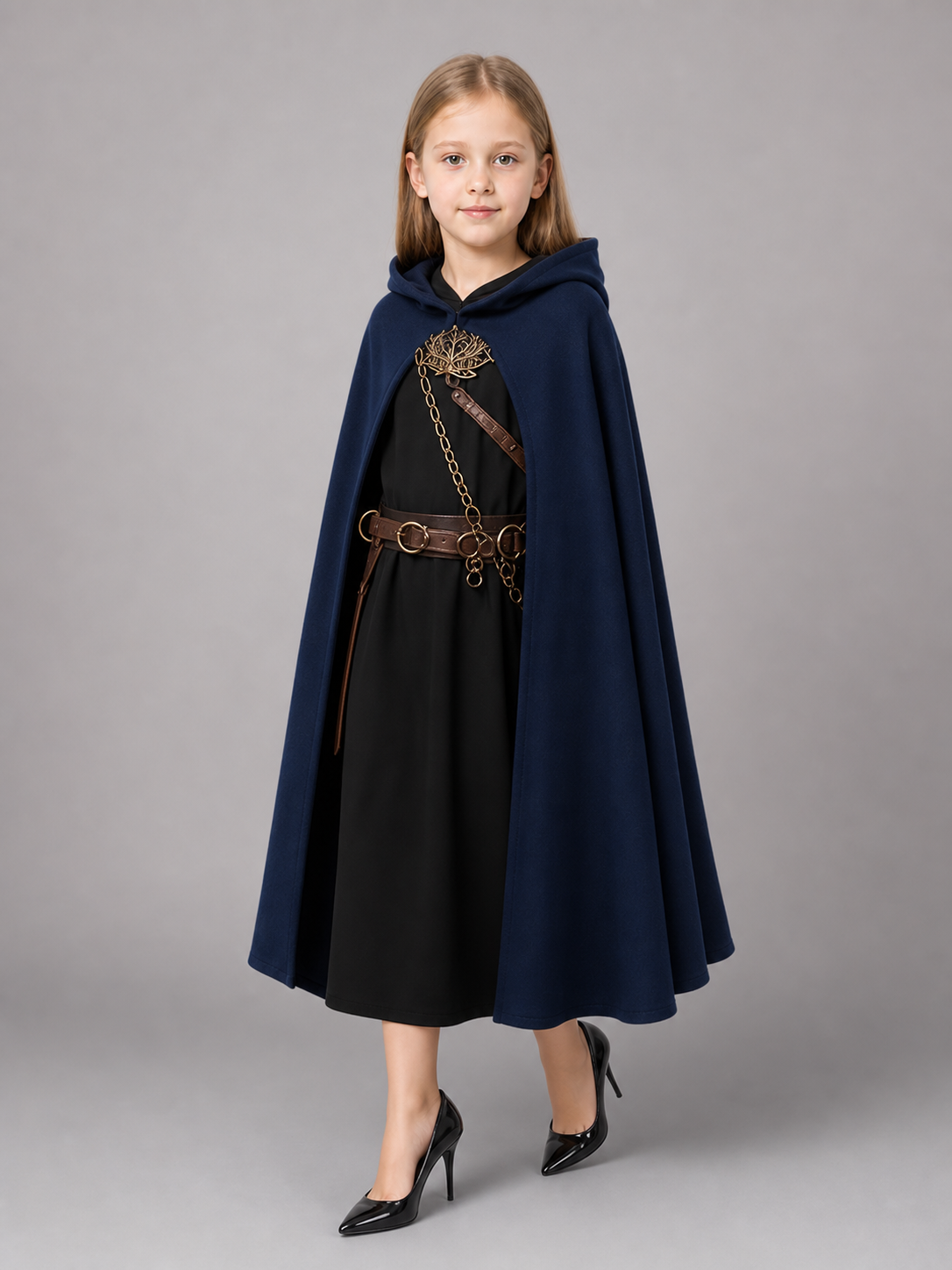 Dark Blue Hooded Costume Cloak