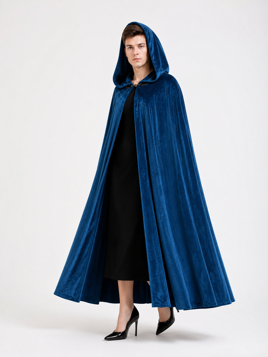 Blue Medieval Hooded Costume Cloak
