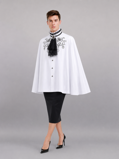 White Costume Shirt with Jabot and Embroidery