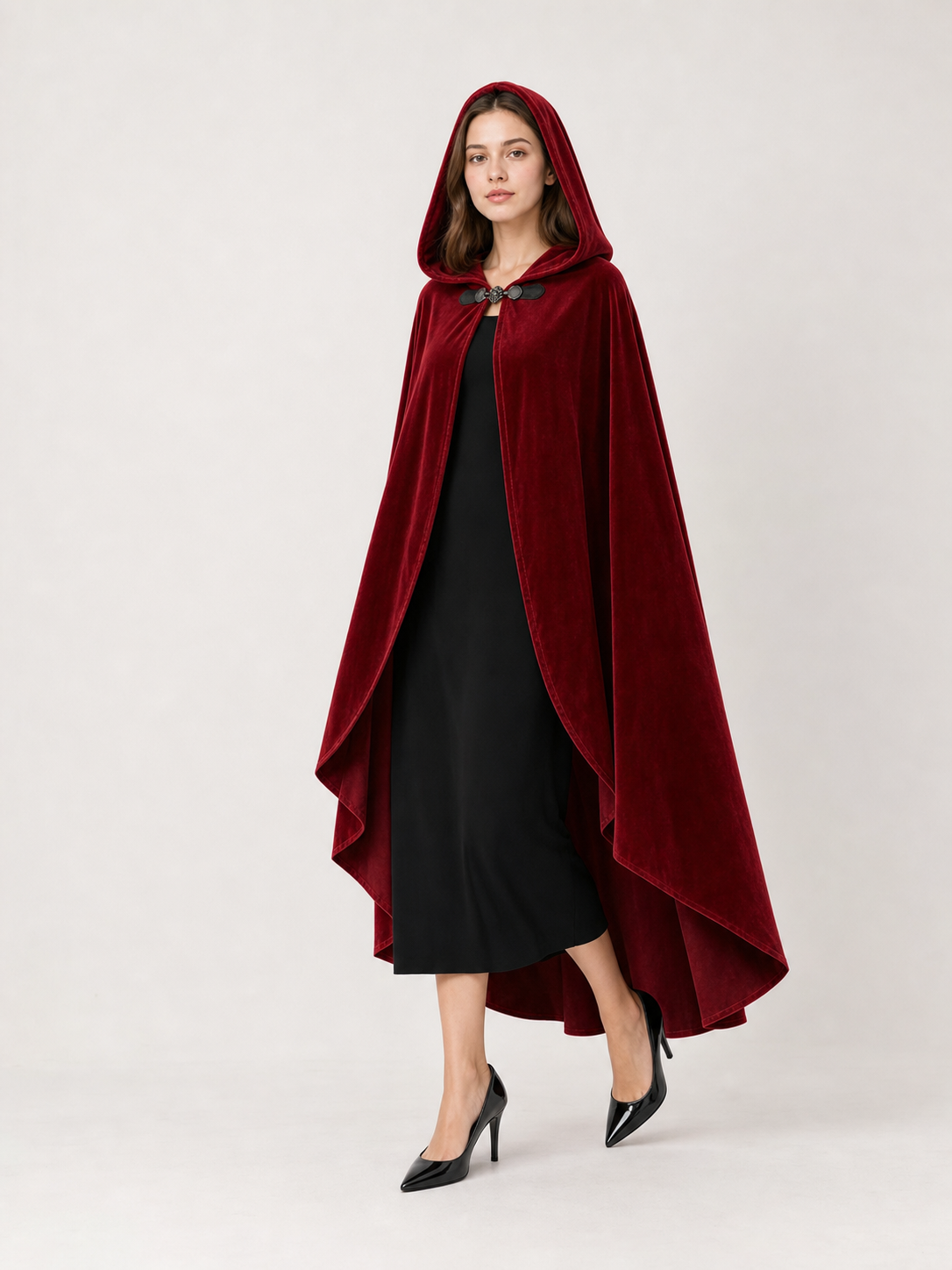 Red medieval carnival cloak with hood