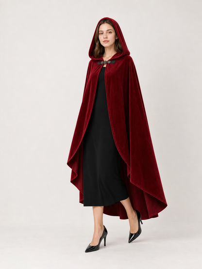 Red medieval carnival cloak with hood