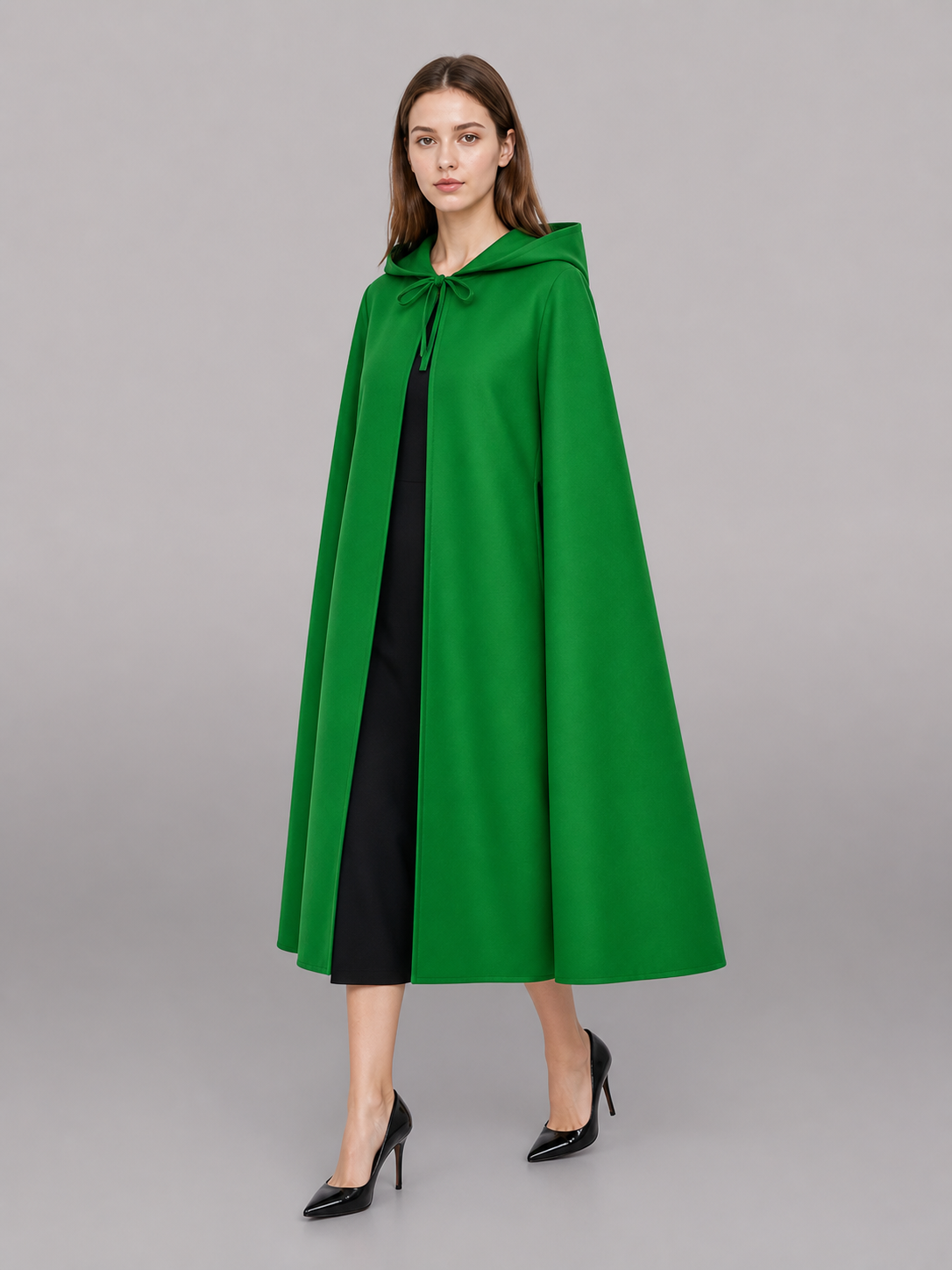 Green carnival cloak with hood, long