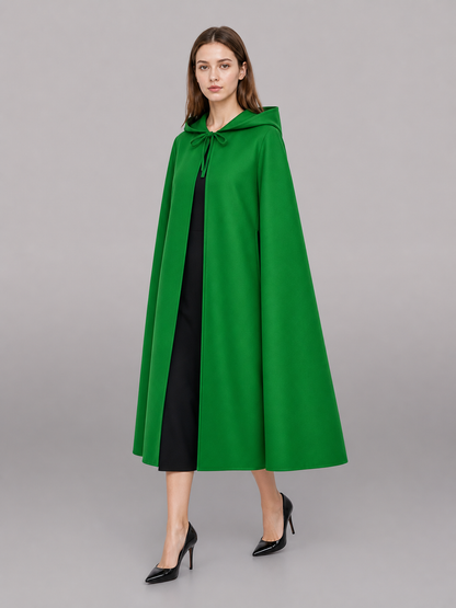 Green carnival cloak with hood, long