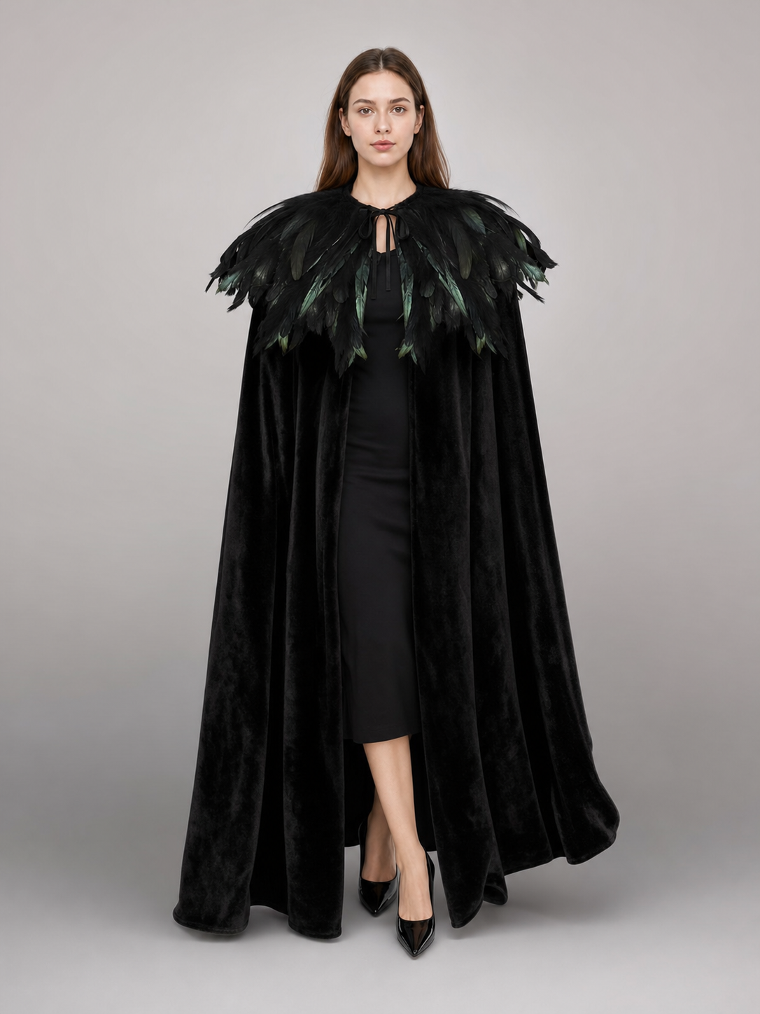 Black Velvet Feather Cape