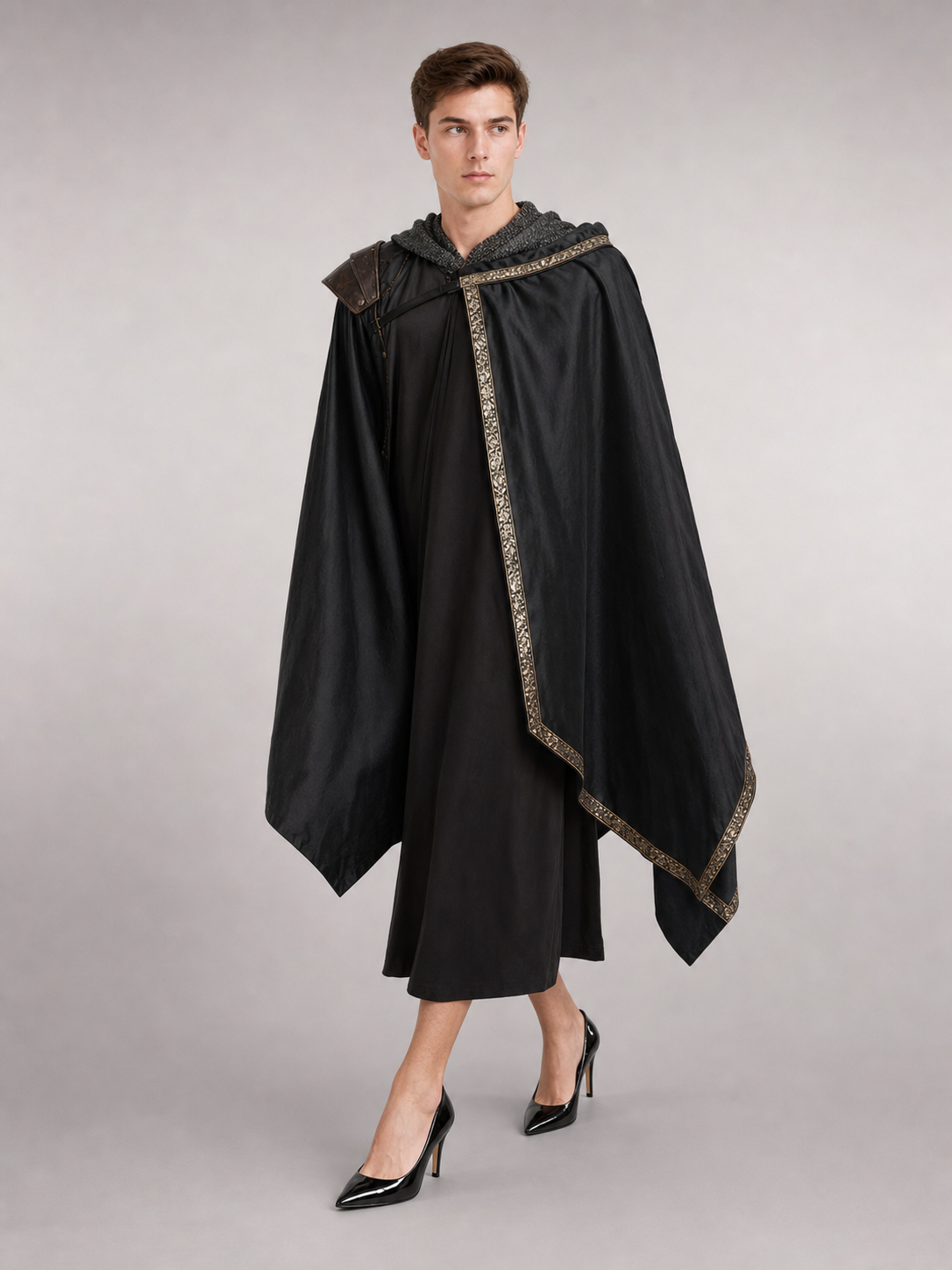 Black Medieval Hooded Carnival Cape