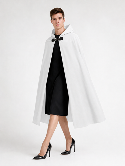 White medieval costume cloak with hood