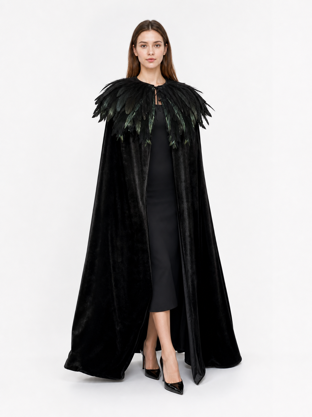 Black Velvet Feather Cape