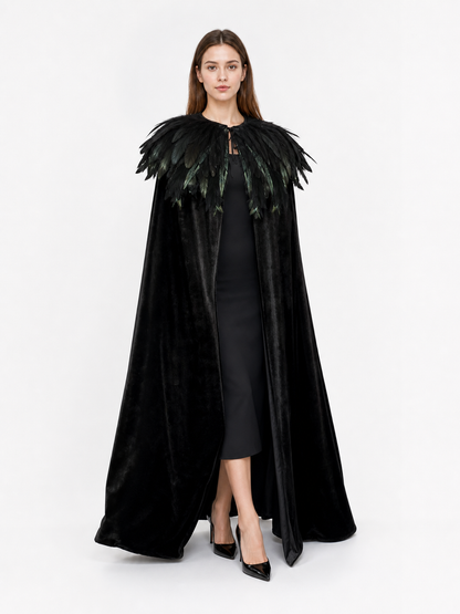 Black Velvet Feather Cape