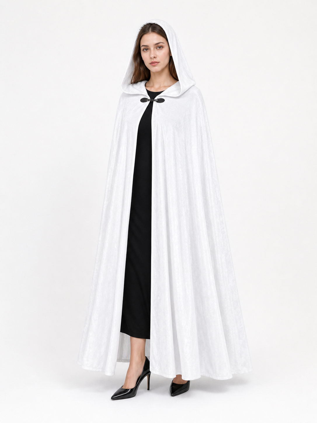 Long White Hooded Carnival Cloak