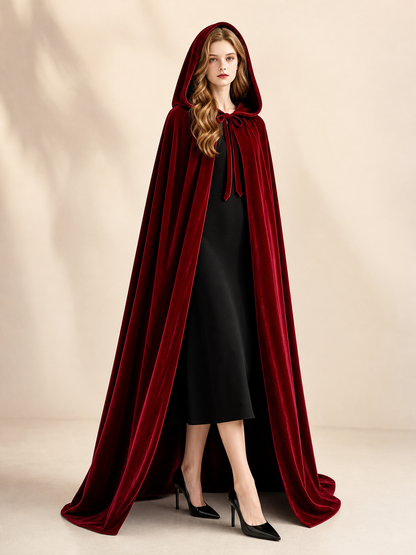 Burgundy Carnival Cloak with Hood, 110 cm