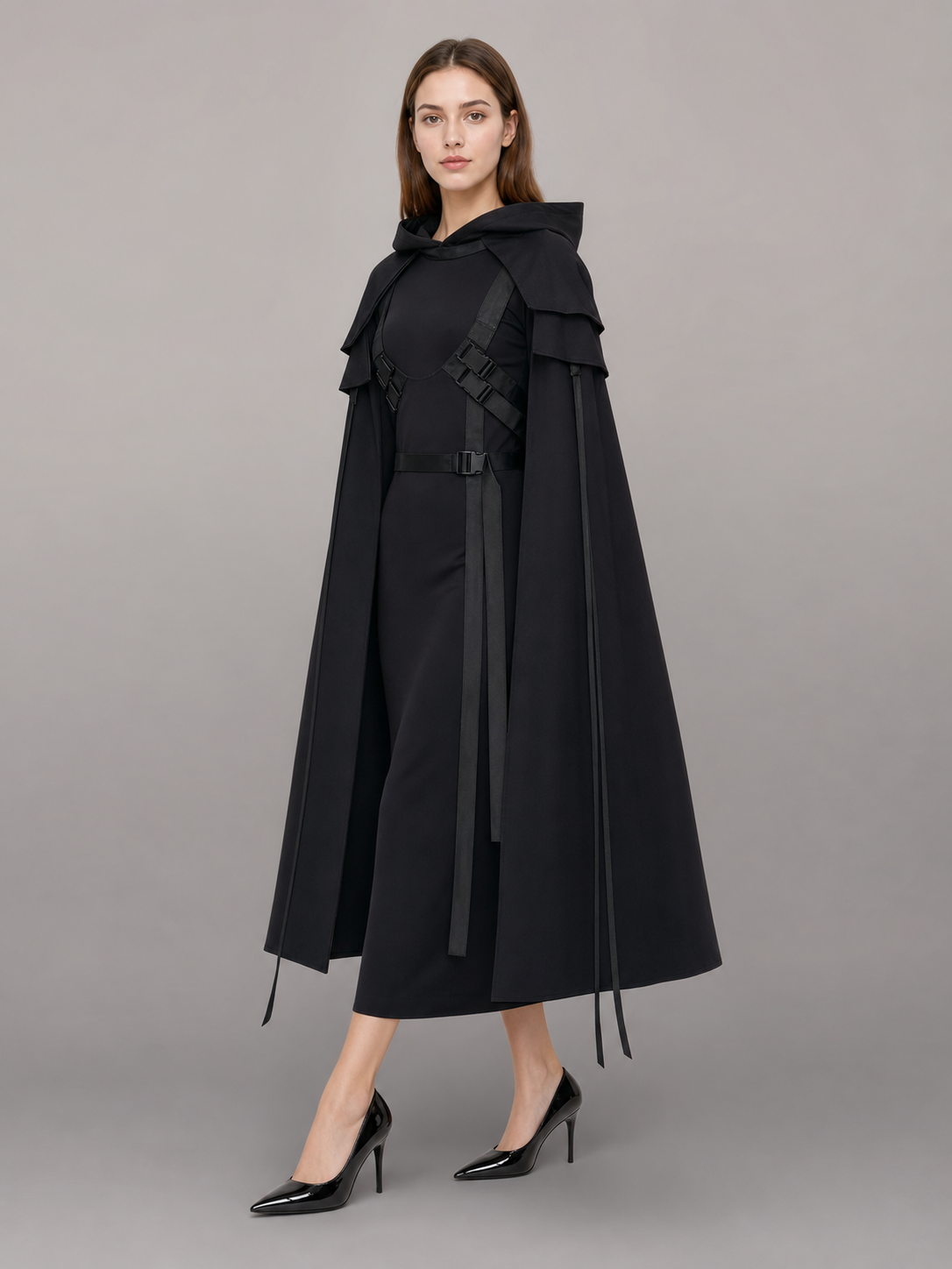 Black Carnival Cloak with Hood for Cosplay