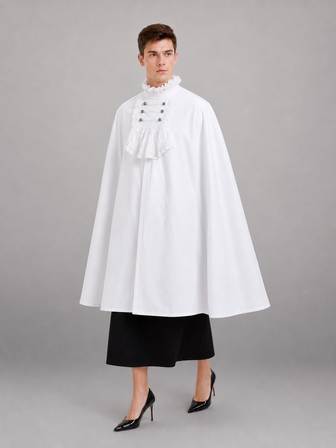 White Shirt with Jabot in Vintage Formal Style