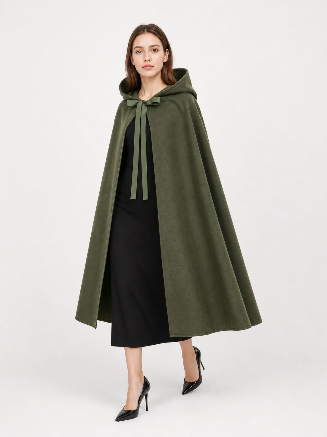 Olive Green Hooded Carnival Cloak