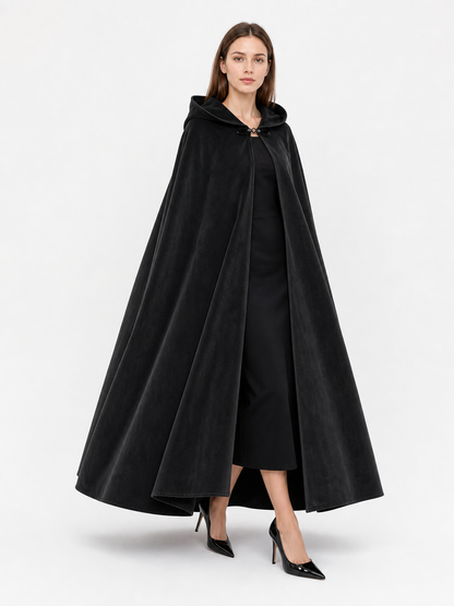 Long black hooded costume cloak