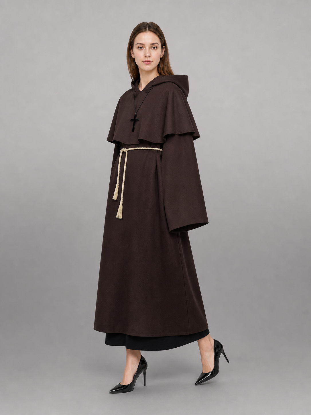 Dark Brown Hooded Costume Cape