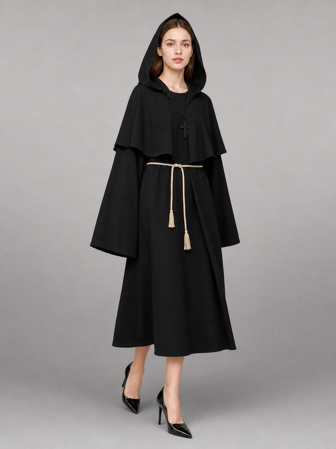 Black Carnival Cloak with Pointed Hood