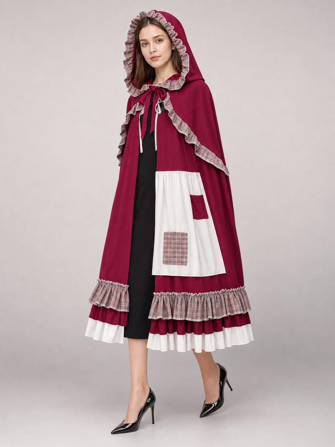 Burgundy hooded cosplay costume cloak