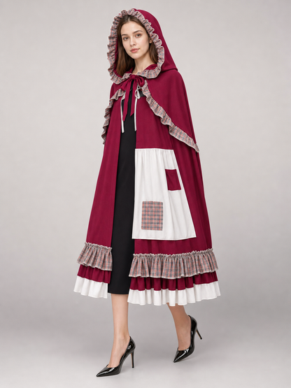 Burgundy hooded cosplay costume cloak
