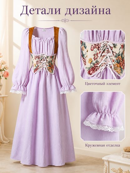 Purple Long-Sleeve Dress for Girls detail view