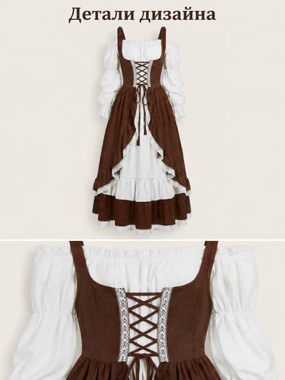 Victorian Dress with Lace-Up Detail and Puff Sleeves detail view