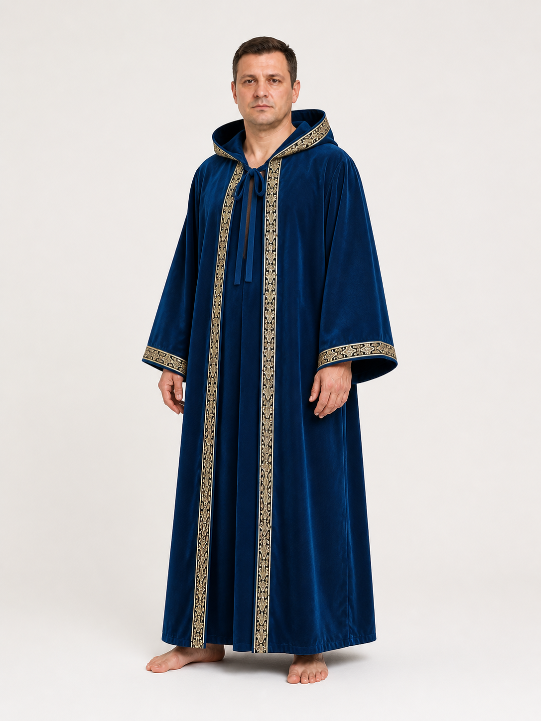 Dark Blue Hooded Wizard Robe for Cosplay