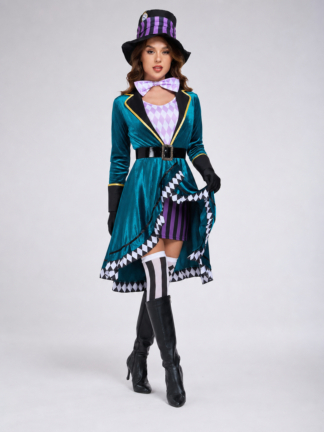 Stage Costume with an Asymmetrical Skirt and Top Hat