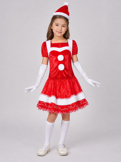 Christmas Costume: Dress, Hat, and Gloves