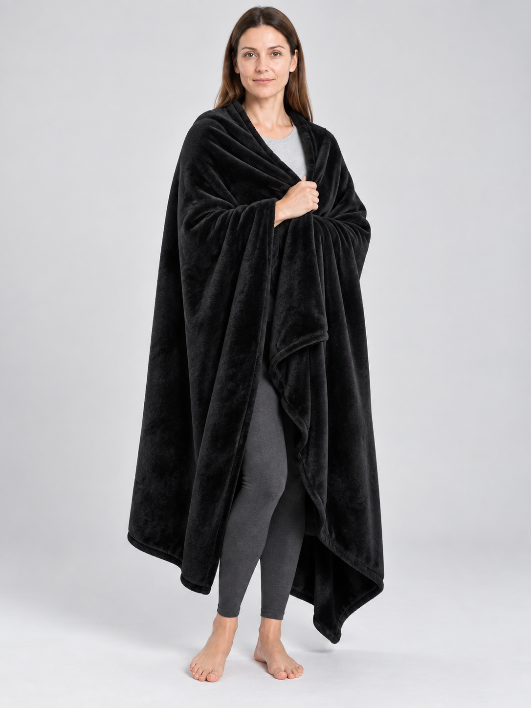 Black plush fleece rectangular blanket