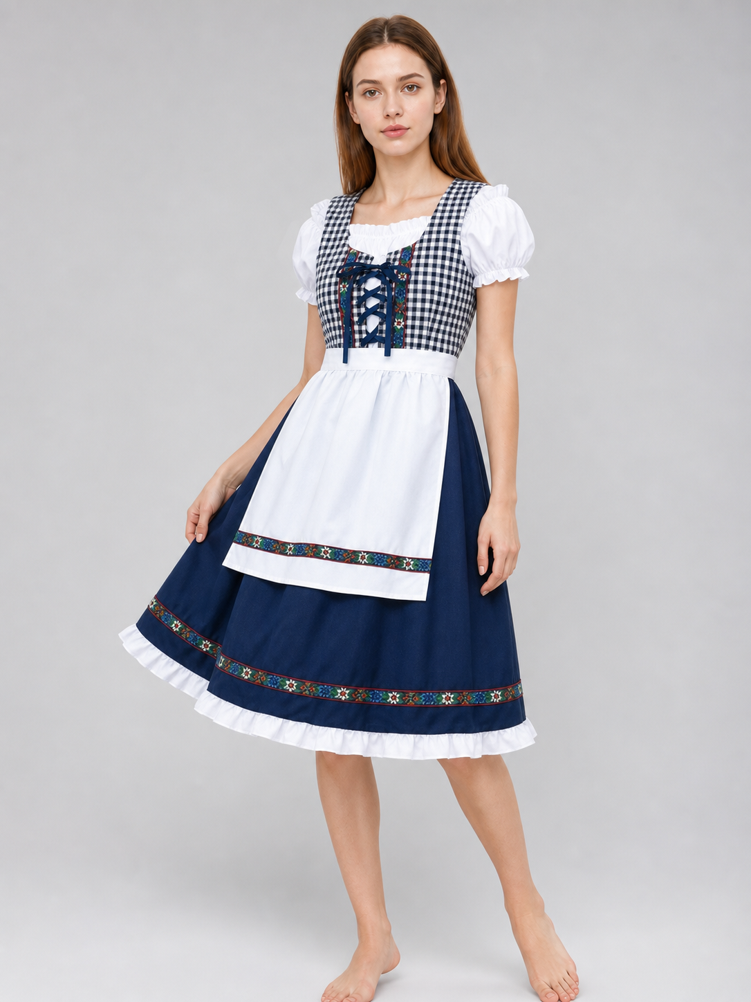 Plaid Bavarian Dress with Bonnet
