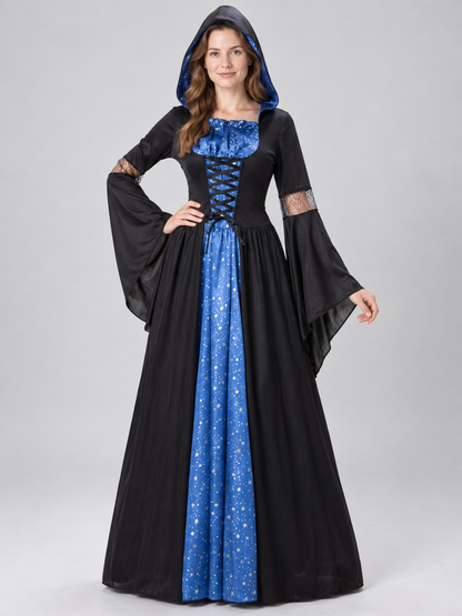 Black and Blue Hooded Lace-Up Carnival Dress