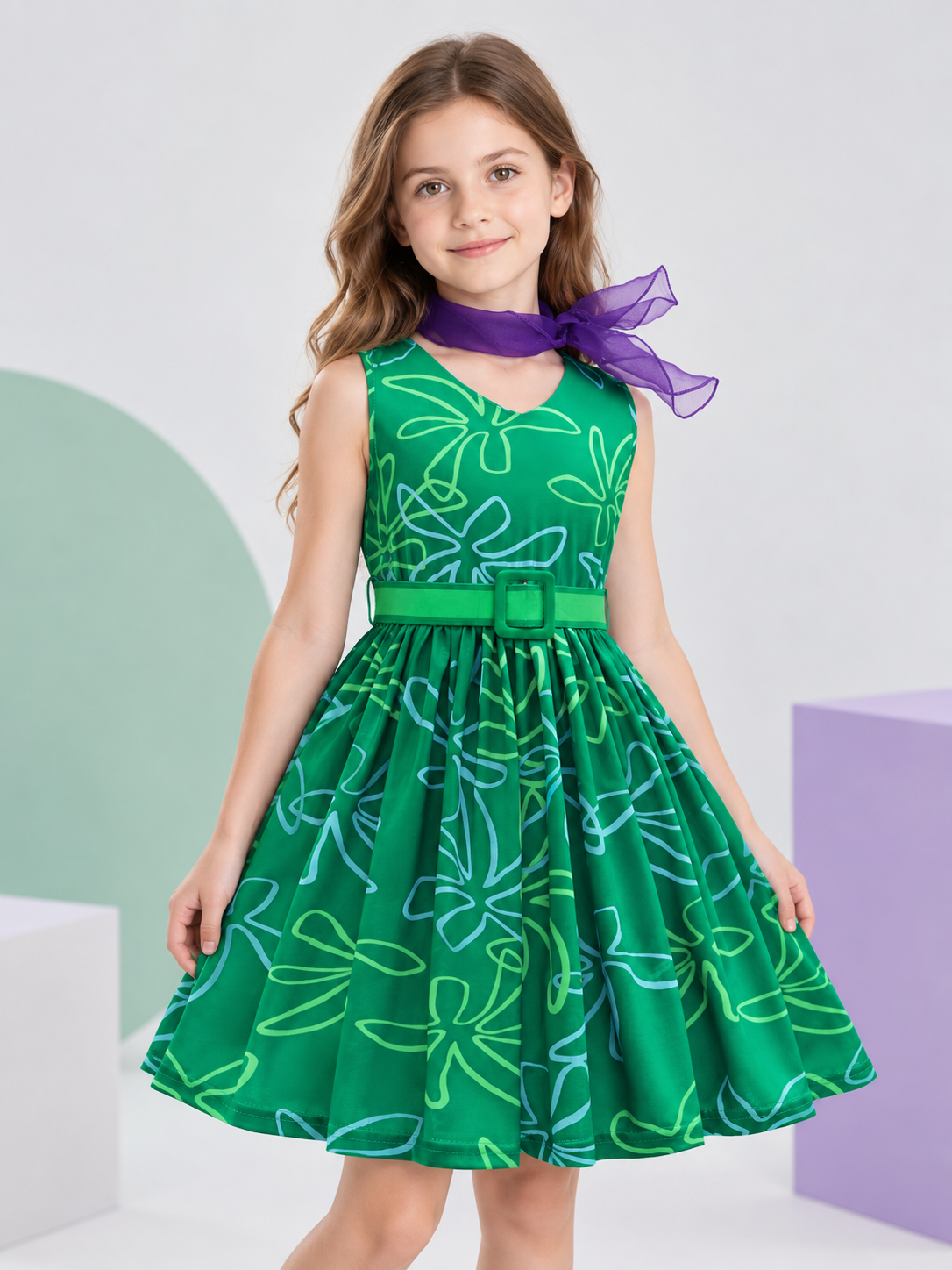 Dark Green Children's Holiday Dress with Belt