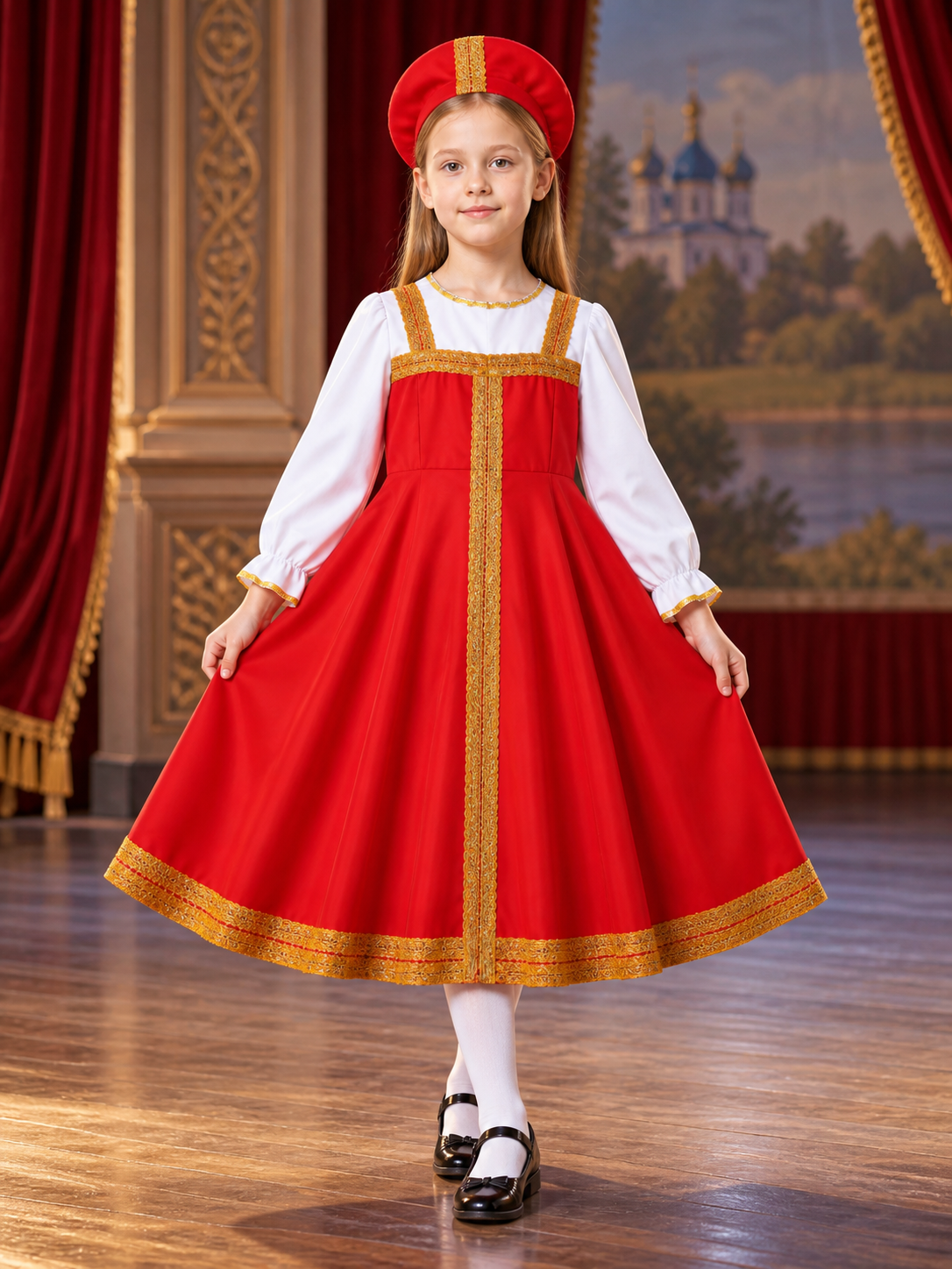 Russian National Costume with a Flared Skirt