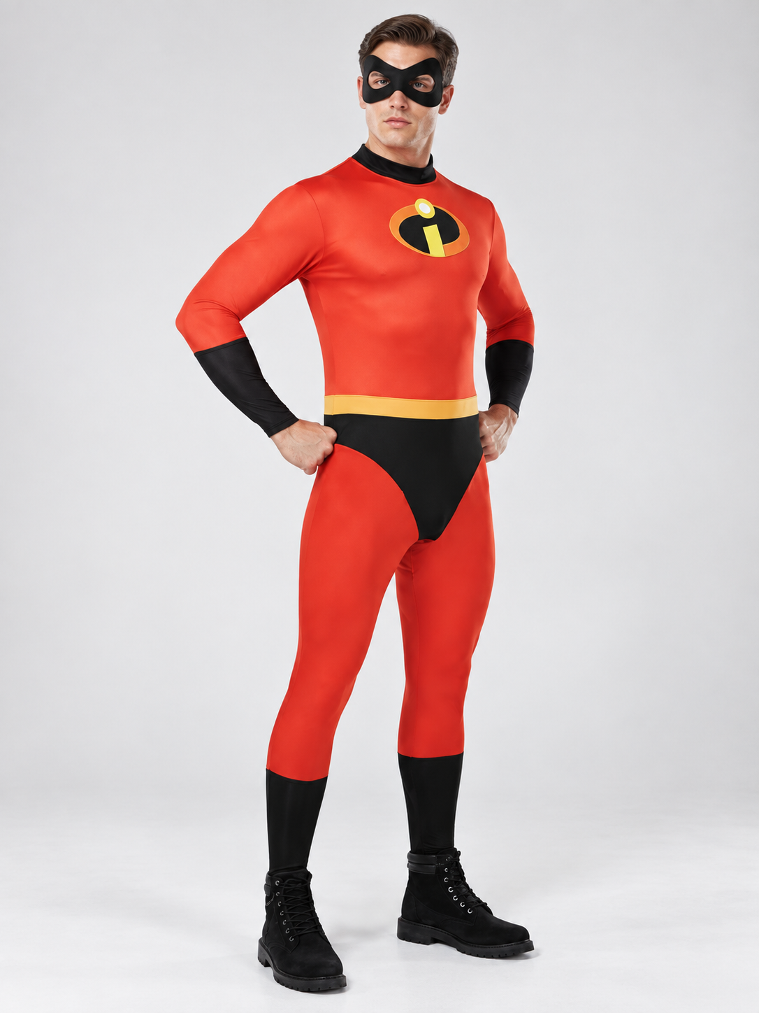 Adult Superhero Costume Red with Mask and Emblem