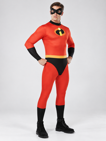 Adult Superhero Costume Red with Mask and Emblem
