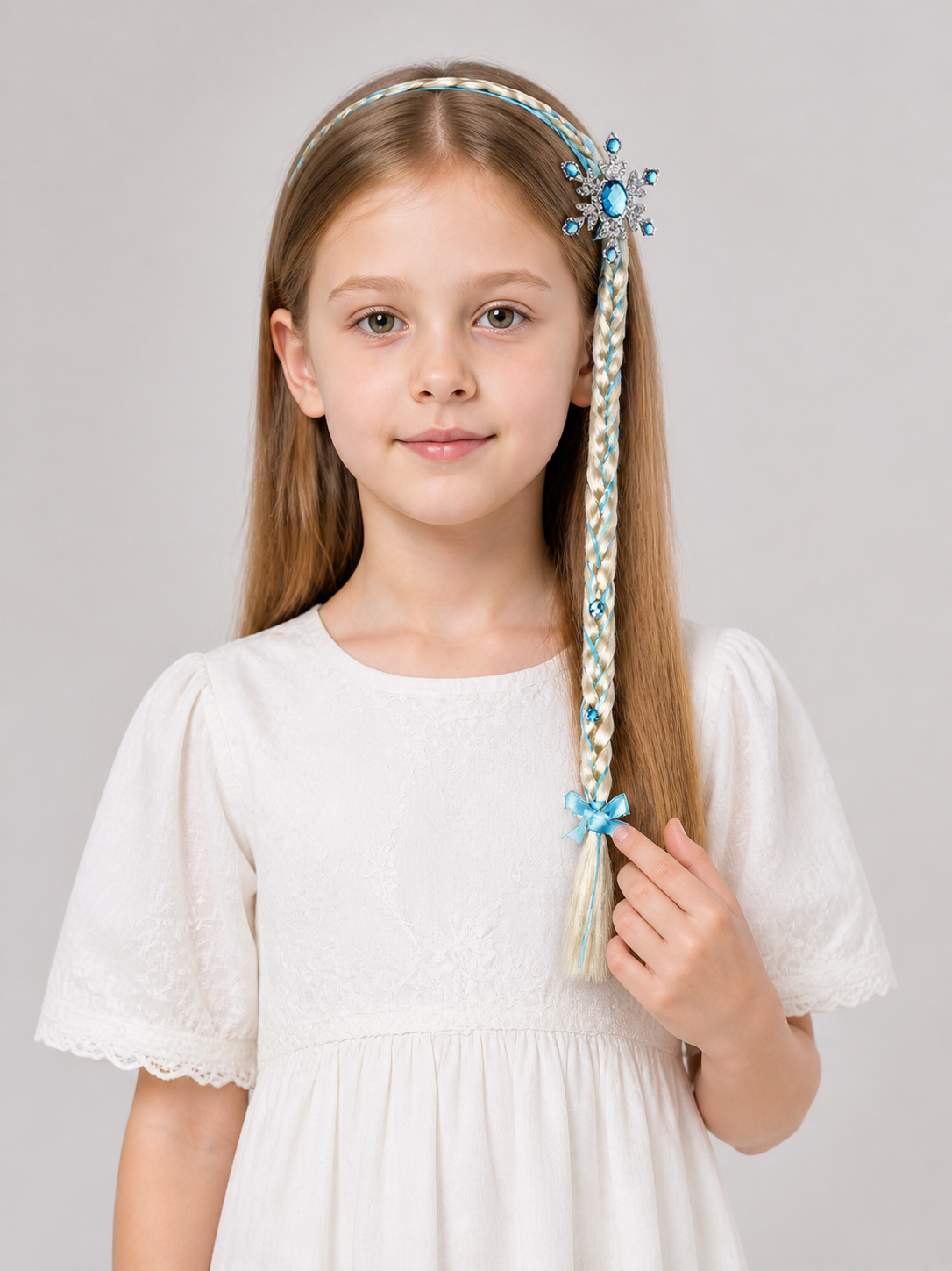 Light Blue Halloween Wig with Golden Braids Costume Wigs detail