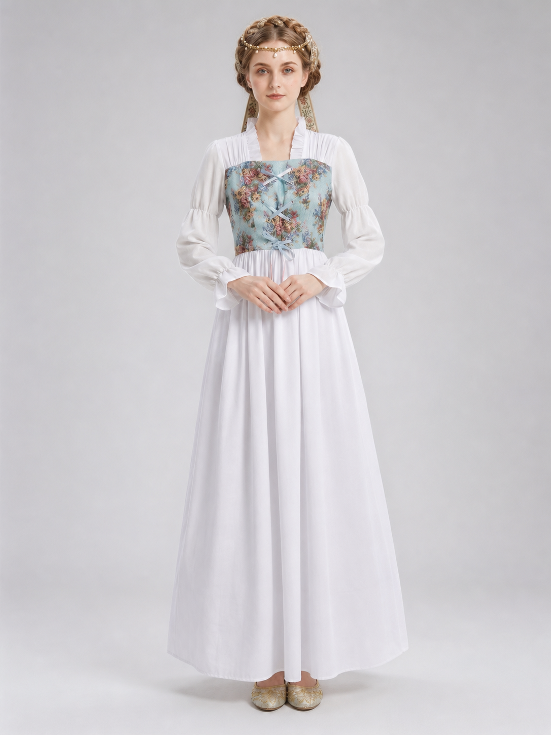 Vintage Floral Print Lace-Up Dress