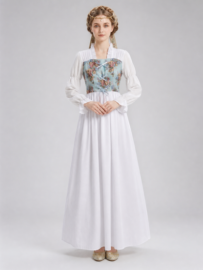 Vintage Floral Print Lace-Up Dress