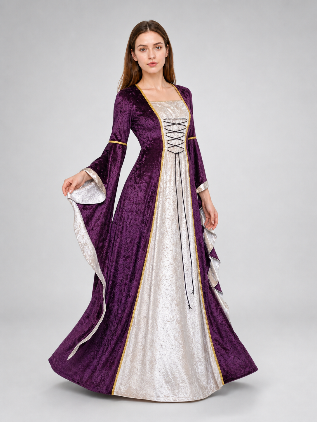 Medieval-Style Dress with Flared Sleeves